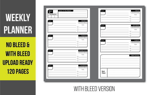 Download KDP Weekly Planner - Bleed &amp; No Bleed - Weekly planner Collection